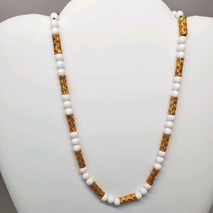 White and gold beaded necklace